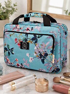 Bag & Carry Large Hanging Travel Cosmetic Bag Turquoise Floral